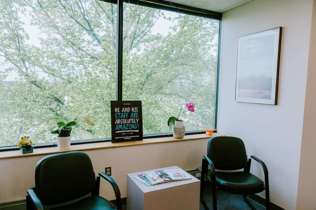 Reception Area View with Quote Sign of Pineview Dental in Columbia, MD